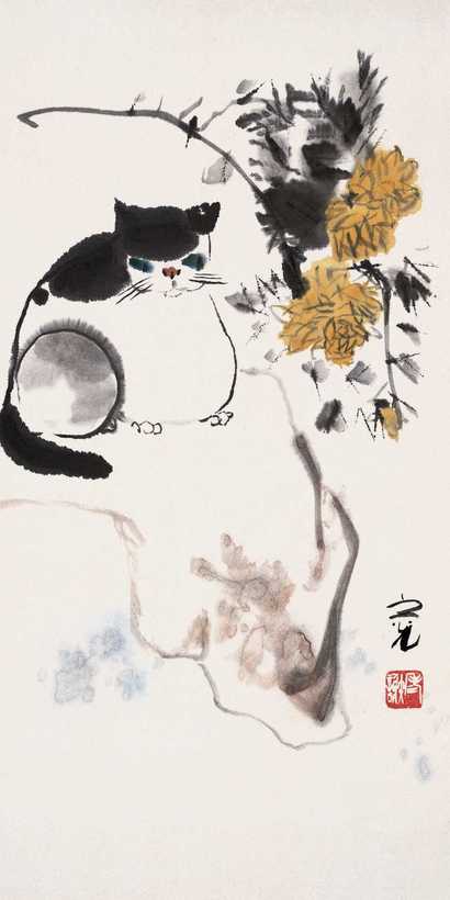 谢之光 猫趣图 镜心